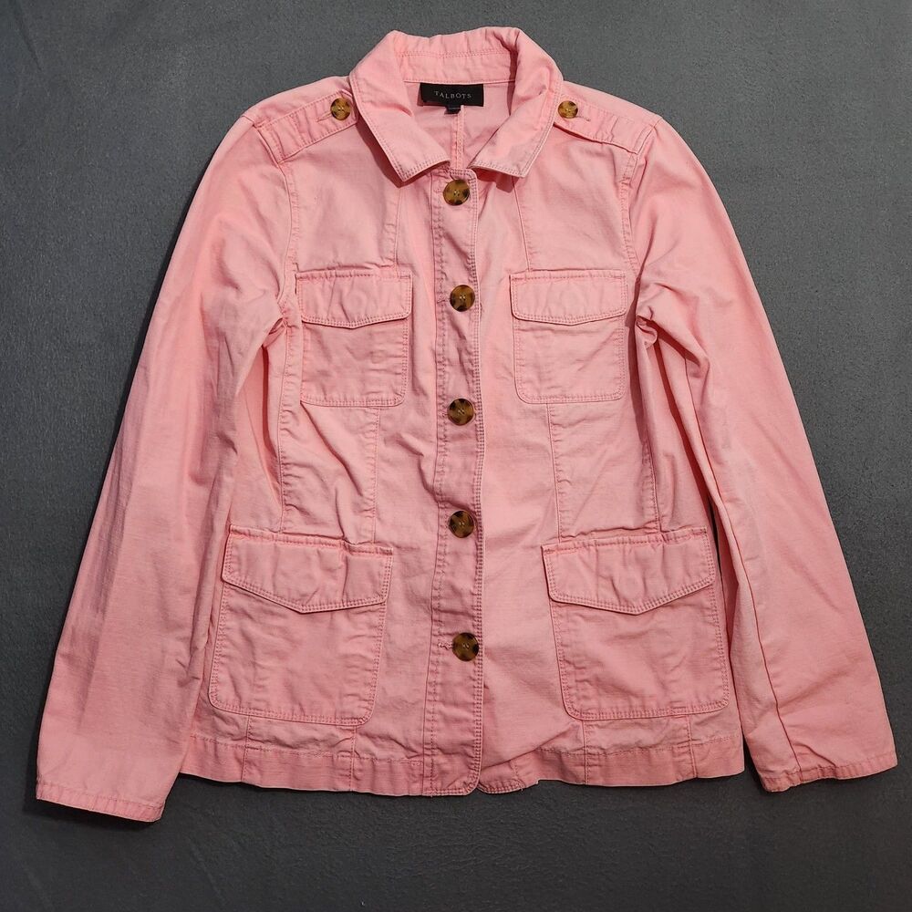 Talbots Jacket Women S Pink Utility Field Button Up